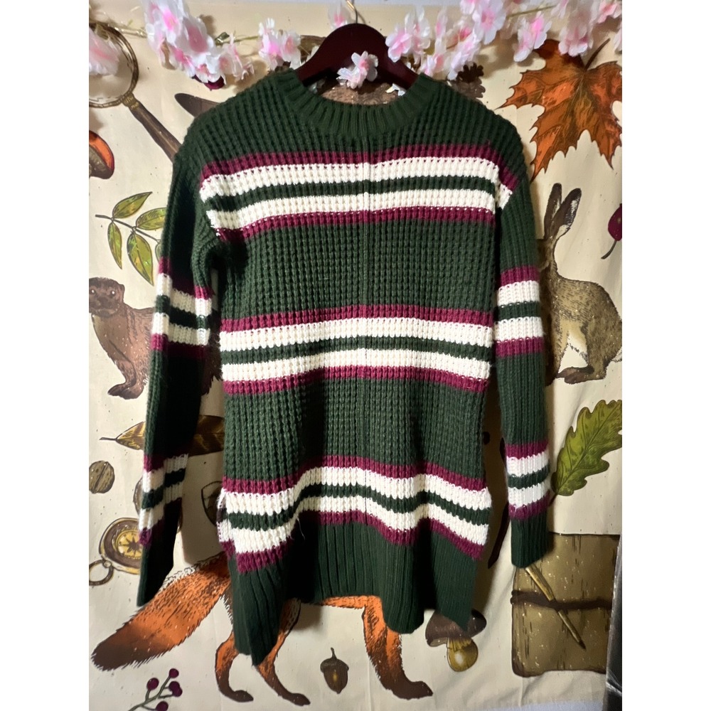Arizona Jean Co Sweater Womens XS Green Excellent Waffle Knit Striped Pullover